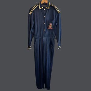 Vintage 90s Karen Kane Black and Gold Military Jumpsuit